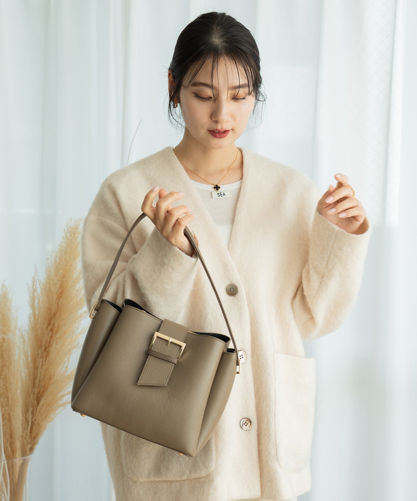 REAIMER フラップベルト カウレザー ハンドバッグ ショルダーバッグ レディース
