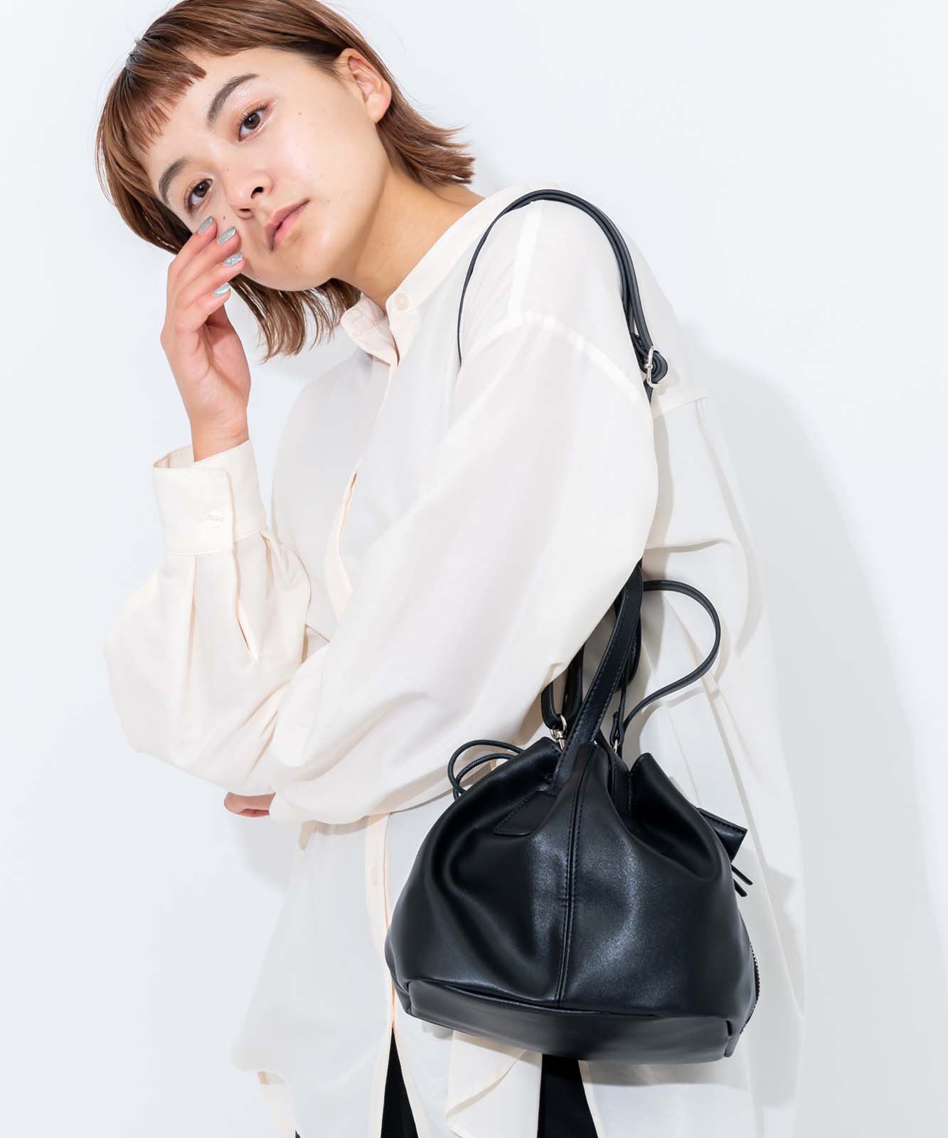 Rename フェイクレザー 3WAY 巾着トートバッグ 巾着バッグ RSG20028