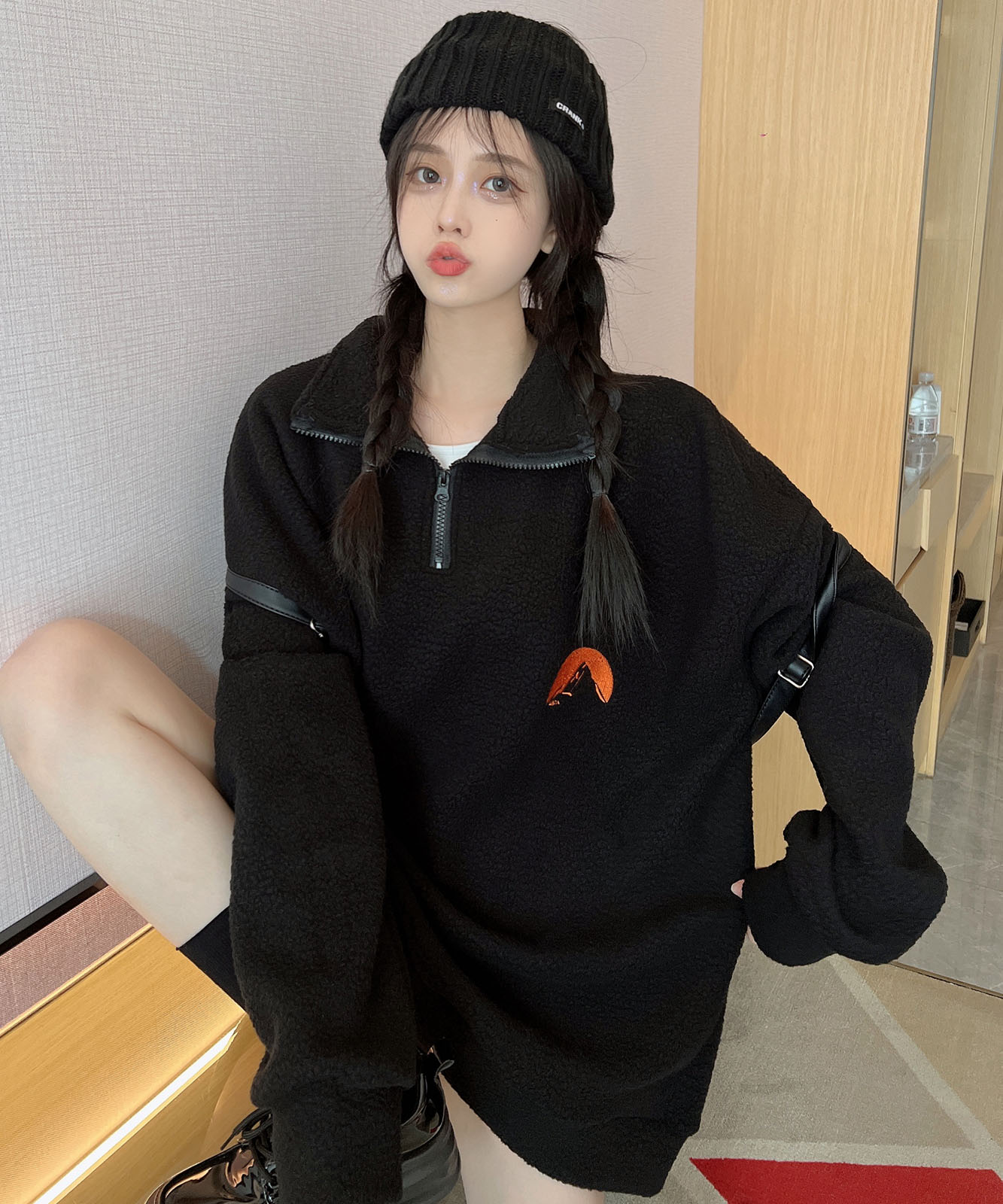 DEVICE select ビッグシルエット ワンポイント刺繍 ハーフジップ トラックジャケット オーバーサイズ メンズ レディース 秋服 冬服