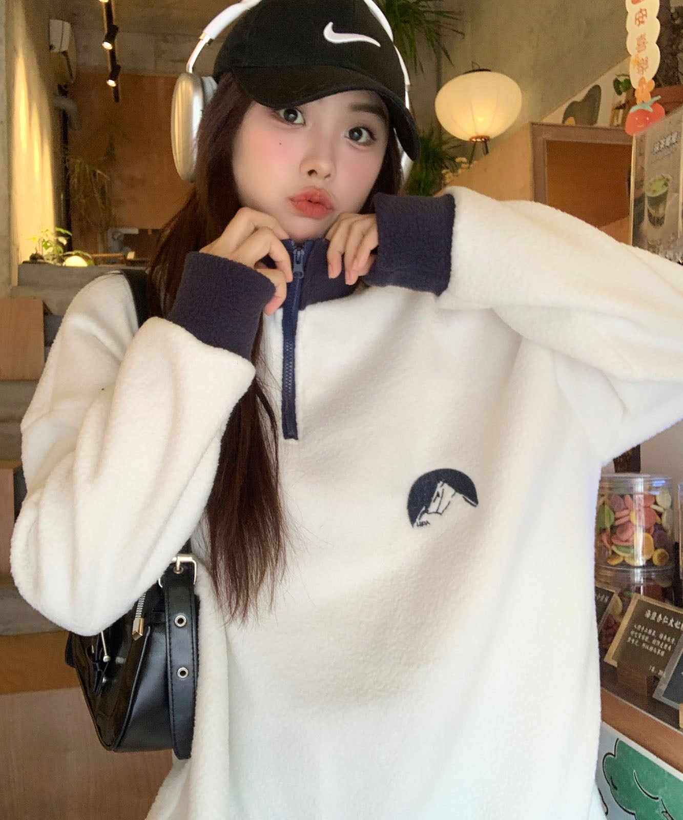 DEVICE select ビッグシルエット ワンポイント刺繍 ハーフジップ トラックジャケット オーバーサイズ メンズ レディース 秋服 冬服
