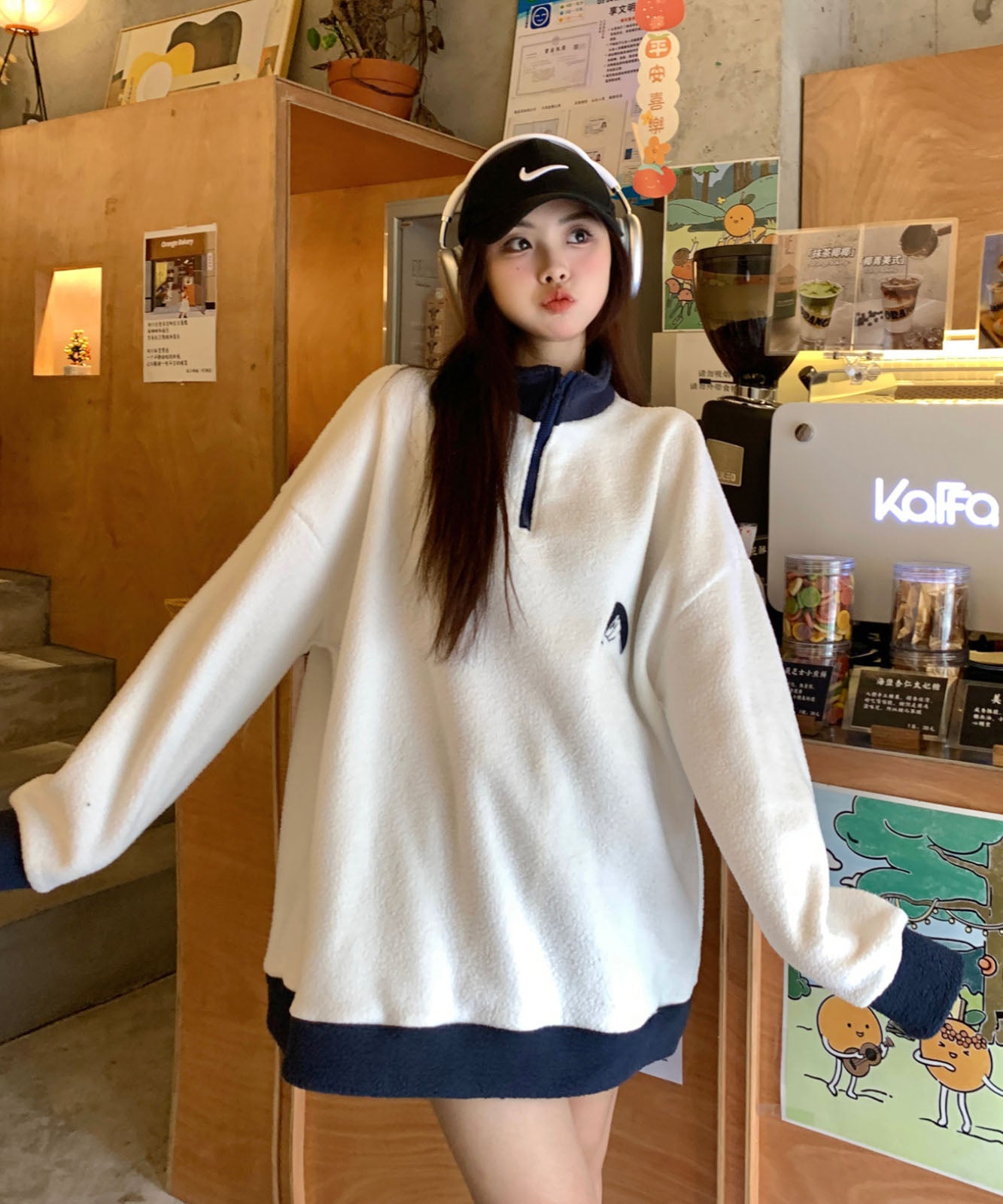 DEVICE select ビッグシルエット ワンポイント刺繍 ハーフジップ トラックジャケット オーバーサイズ メンズ レディース 秋服 冬服