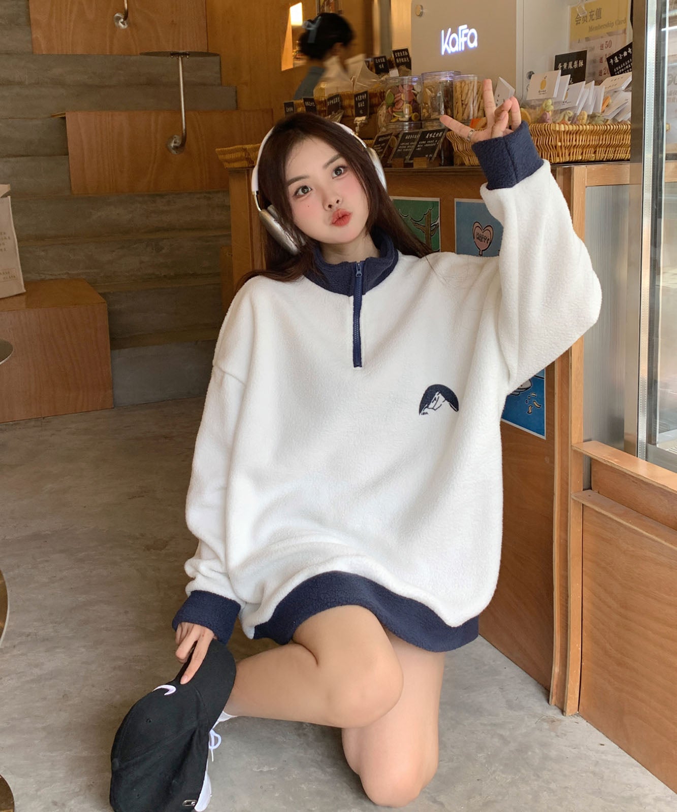 DEVICE select ビッグシルエット ワンポイント刺繍 ハーフジップ トラックジャケット オーバーサイズ メンズ レディース 秋服 冬服