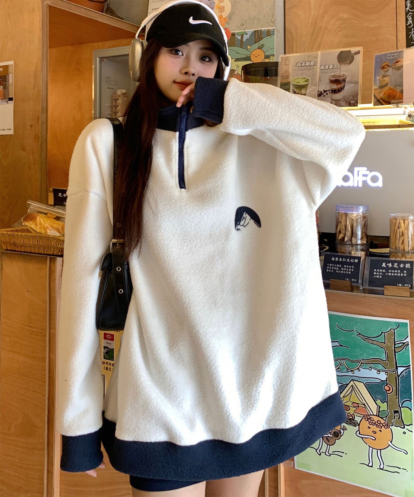 DEVICE select ビッグシルエット ワンポイント刺繍 ハーフジップ トラックジャケット オーバーサイズ メンズ レディース 秋服 冬服
