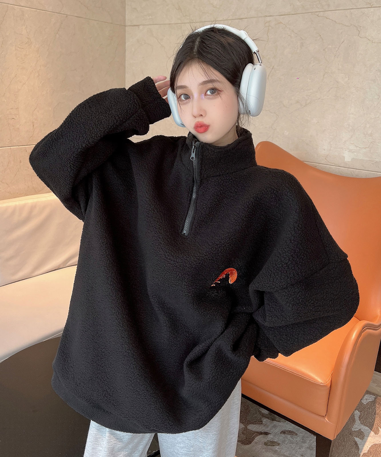DEVICE select ビッグシルエット ワンポイント刺繍 ハーフジップ トラックジャケット オーバーサイズ メンズ レディース 秋服 冬服