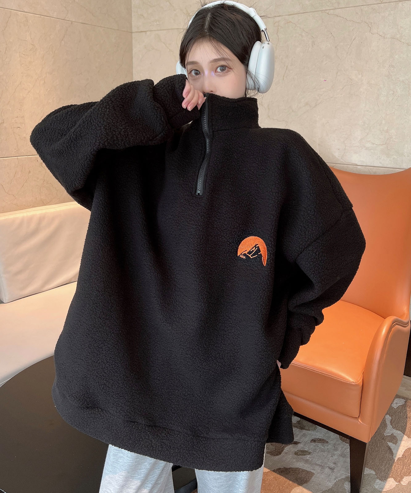 DEVICE select ビッグシルエット ワンポイント刺繍 ハーフジップ トラックジャケット オーバーサイズ メンズ レディース 秋服 冬服
