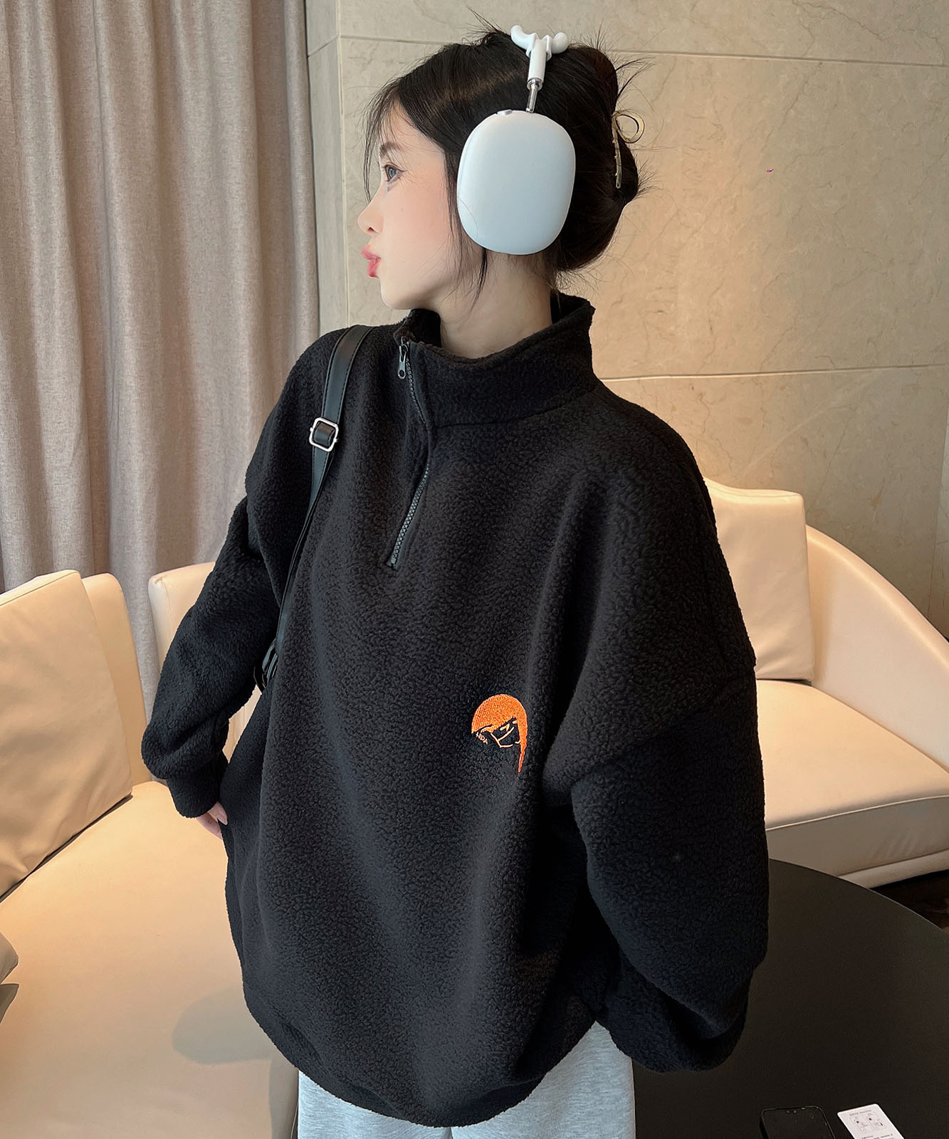 DEVICE select ビッグシルエット ワンポイント刺繍 ハーフジップ トラックジャケット オーバーサイズ メンズ レディース 秋服 冬服