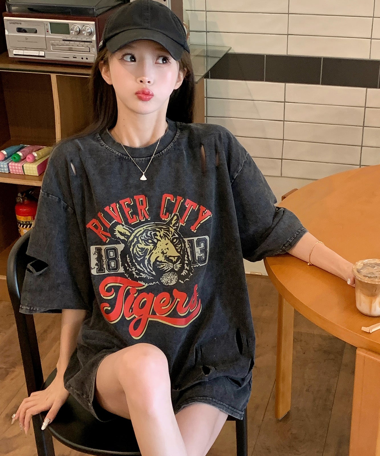 DEVICE select タイガープリント ダメージ加工 ピグメント 半袖 Tシャツ メンズ レディース
