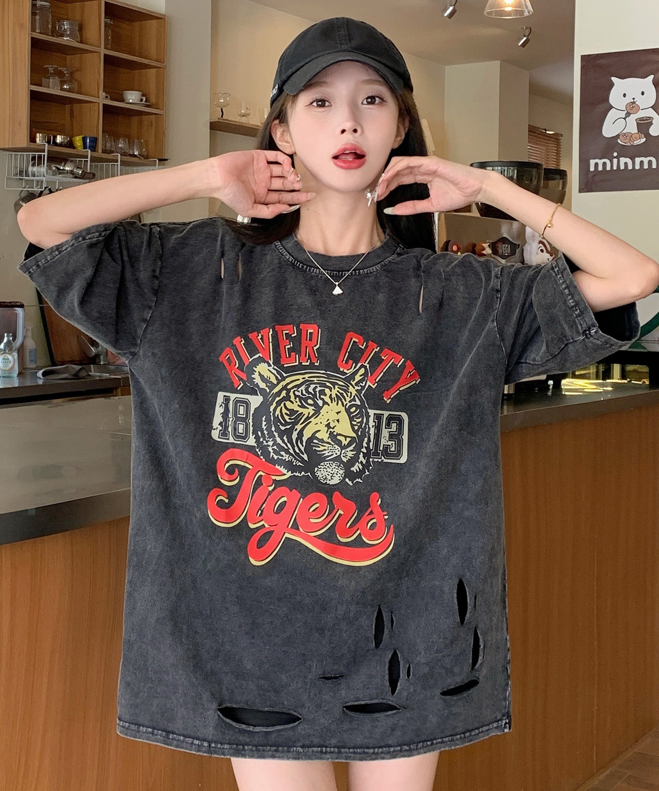 DEVICE select タイガープリント ダメージ加工 ピグメント 半袖 Tシャツ メンズ レディース