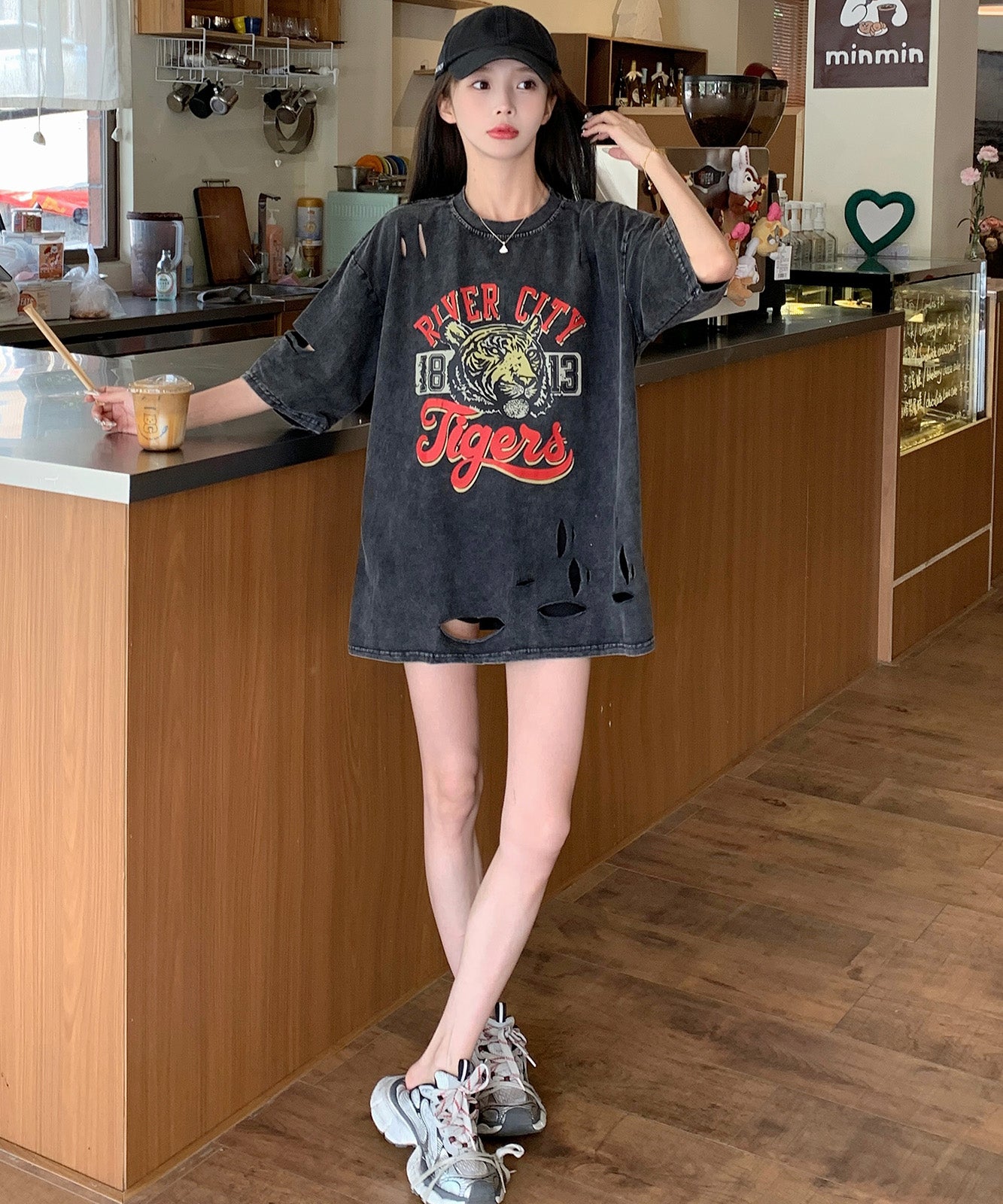DEVICE select タイガープリント ダメージ加工 ピグメント 半袖 Tシャツ メンズ レディース