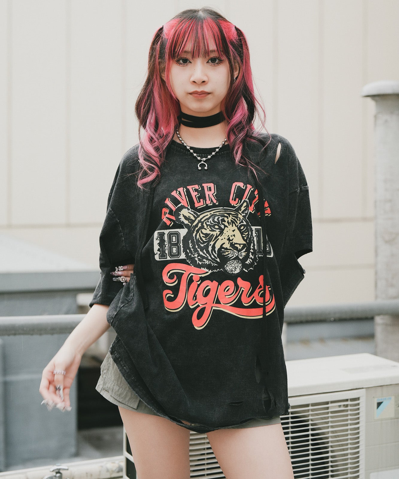 DEVICE select タイガープリント ダメージ加工 ピグメント 半袖 Tシャツ メンズ レディース