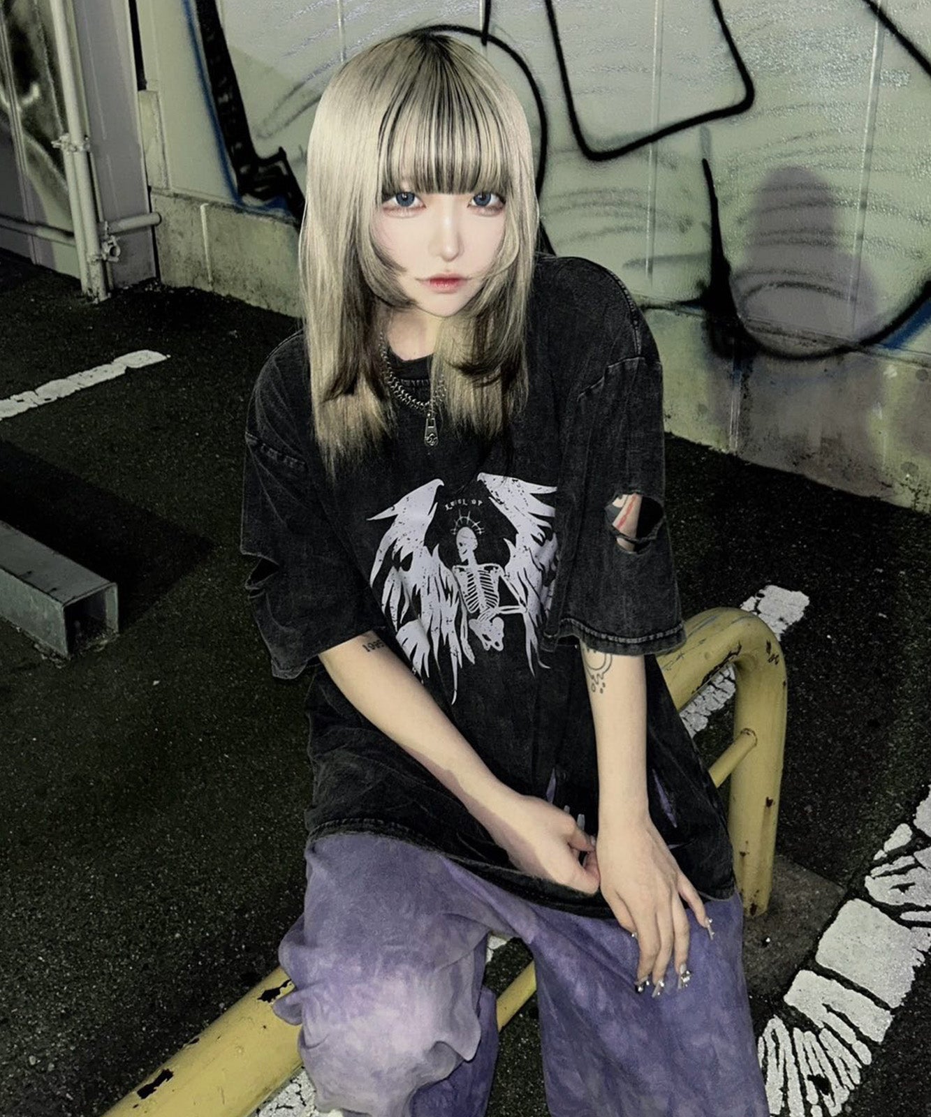DEVICE select タイガープリント ダメージ加工 ピグメント 半袖 Tシャツ メンズ レディース