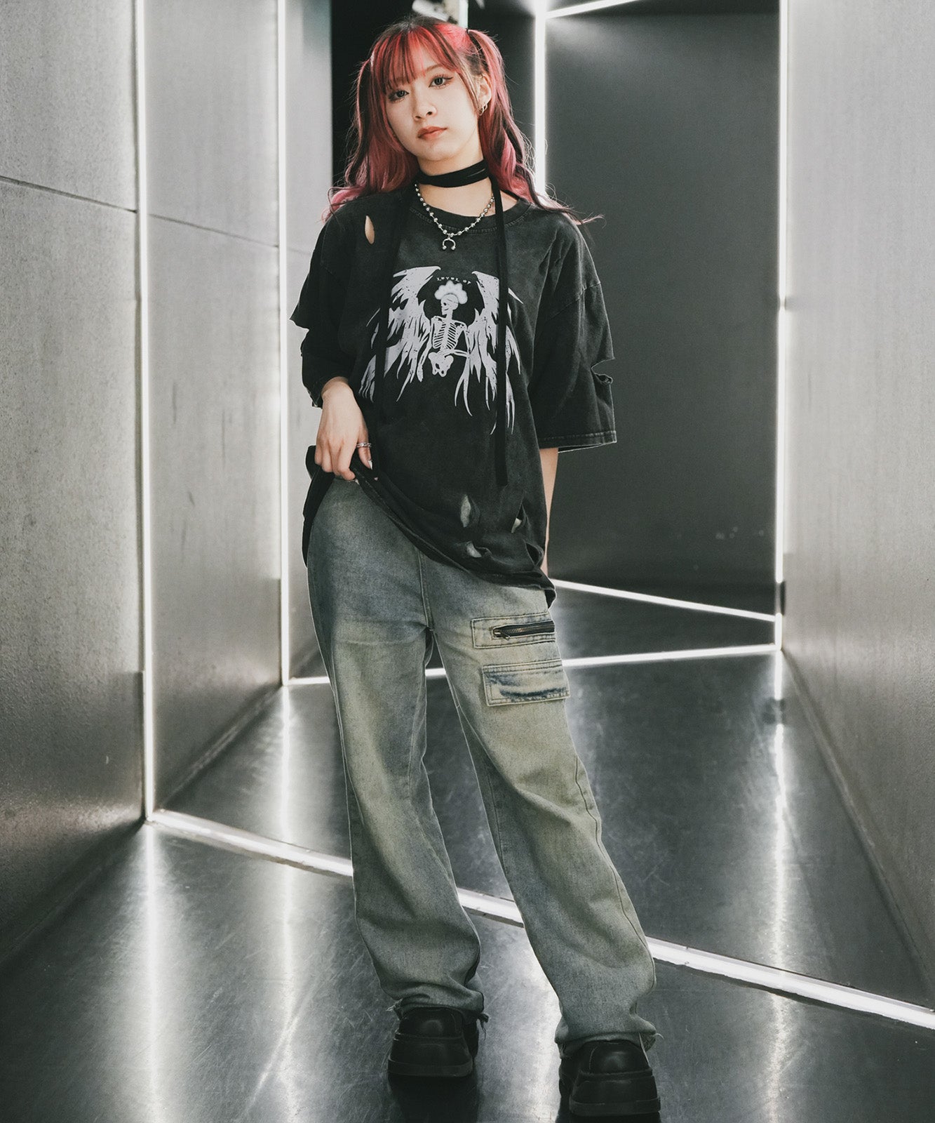 DEVICE select タイガープリント ダメージ加工 ピグメント 半袖 Tシャツ メンズ レディース