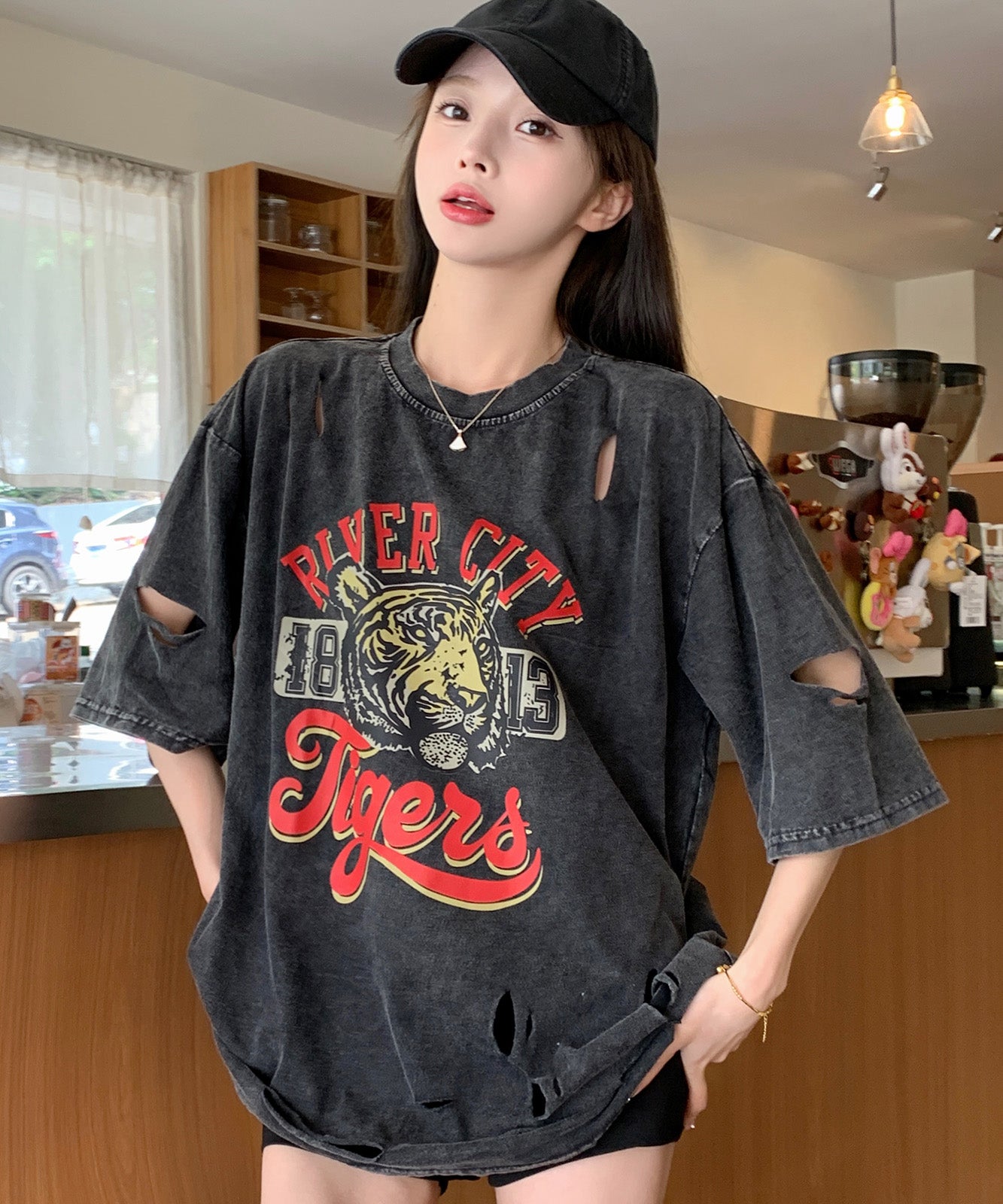 DEVICE select タイガープリント ダメージ加工 ピグメント 半袖 Tシャツ メンズ レディース