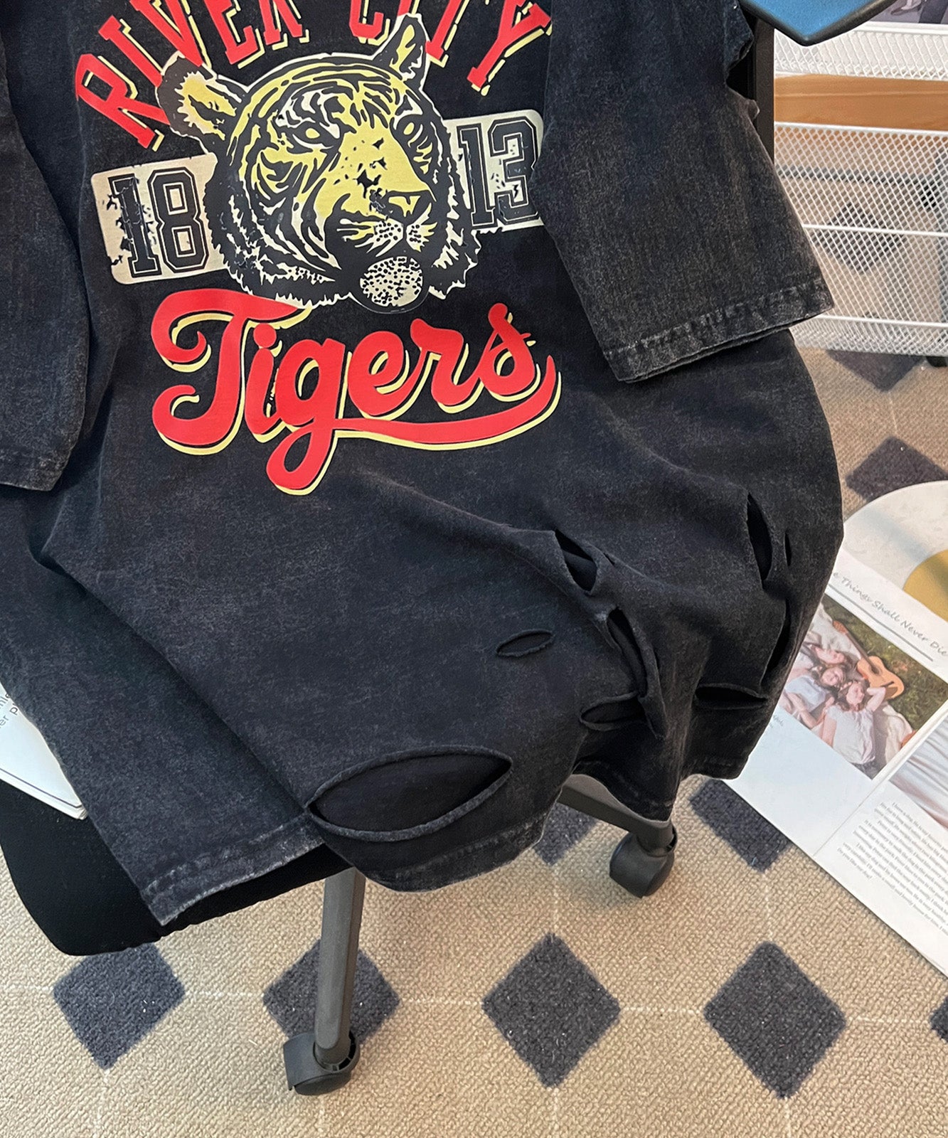 DEVICE select タイガープリント ダメージ加工 ピグメント 半袖 Tシャツ メンズ レディース