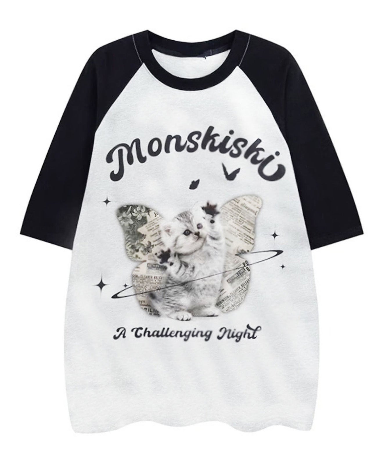 DEVICE select 猫ミーム キャット Y2K ロゴ グラフィック ルーズ ラグラン Tシャツ ノームコア メンズ レディース