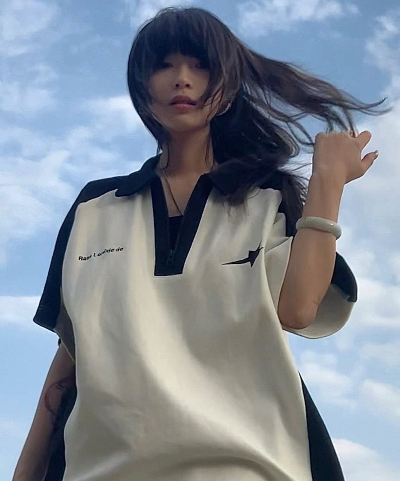 DEVICE select ハーフジップ スター ビッグシルエット 半袖 ポロシャツ Tシャツ メンズ レディース