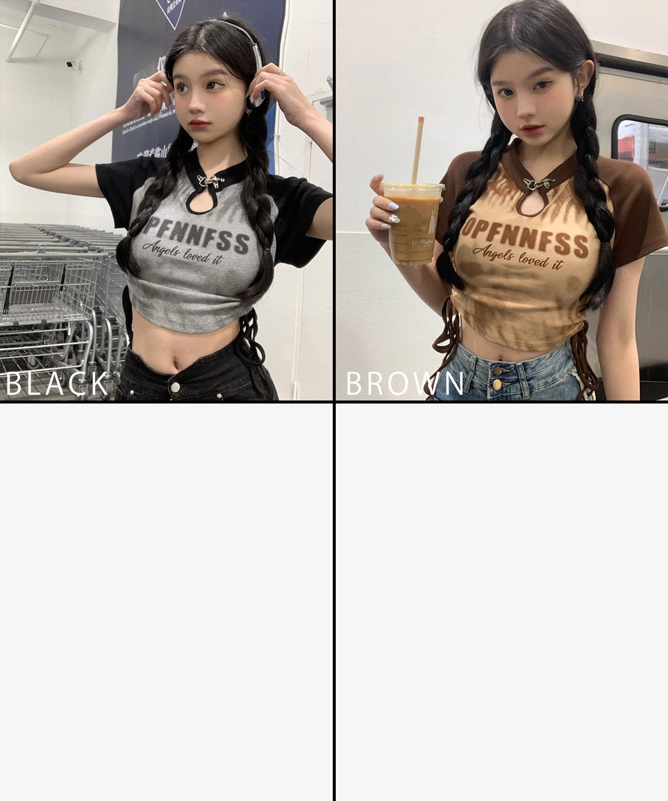 DEVICE select チャイナ風 スリット カットアウト タイダイ Y2K ストリート Tシャツ ちびTシャツ レディース