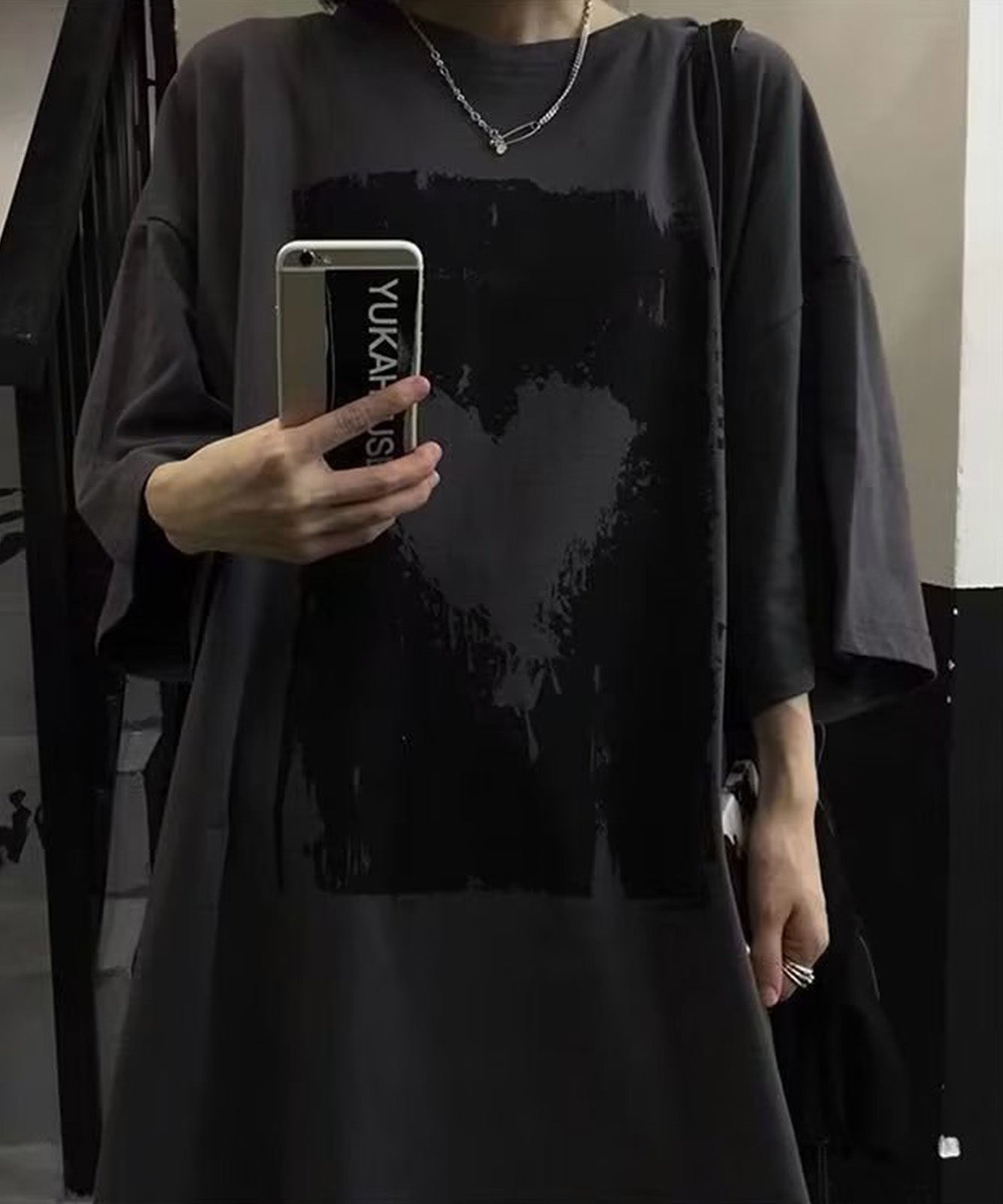 DEVICE select ヴィンテージライク ハート プリント 古着風 半袖 ビッグシルエット Tシャツ メンズ レディース