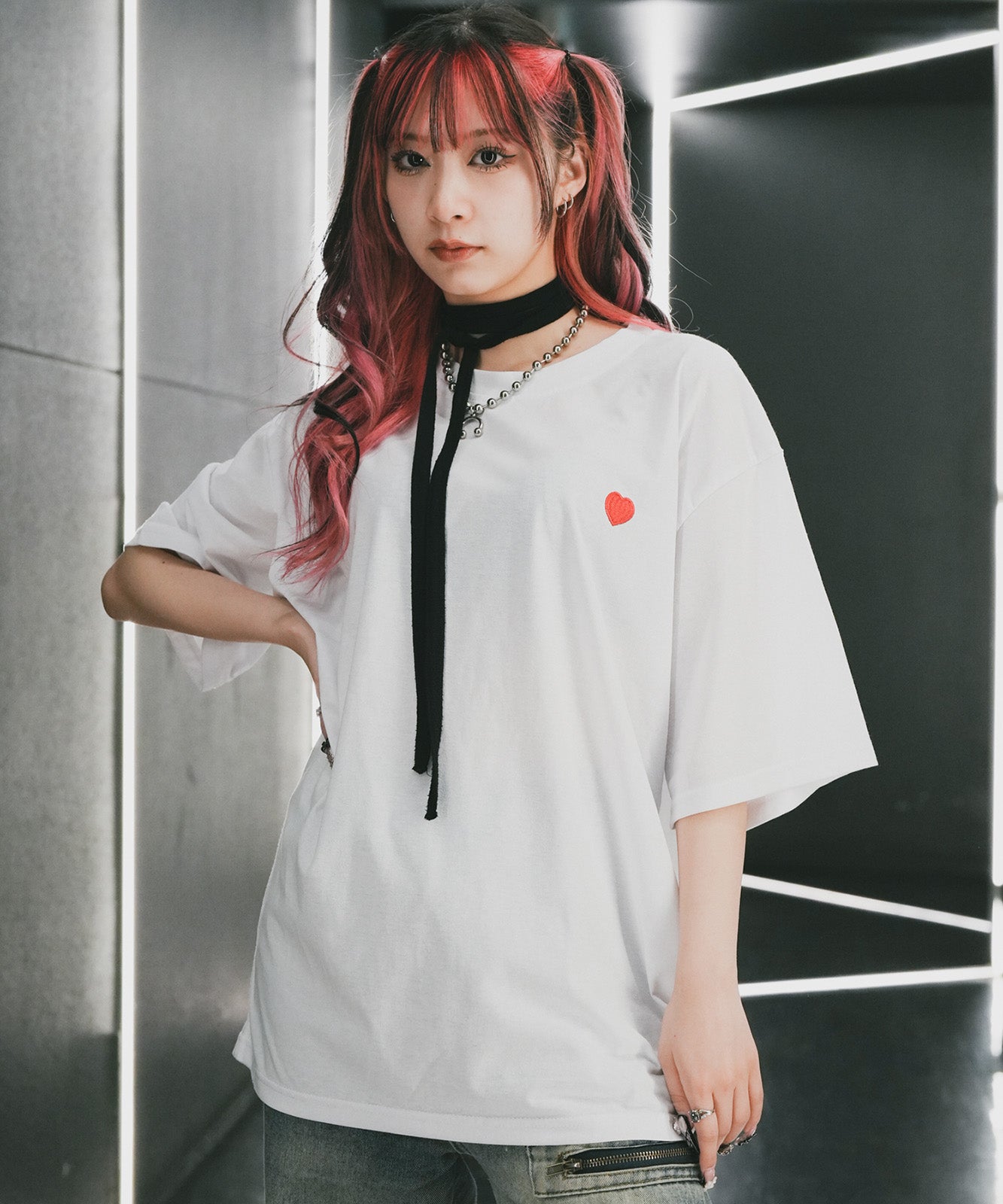 DEVICE select プレーン ワンポイント ハート刺繍T ビッグシルエット メンズ レディース