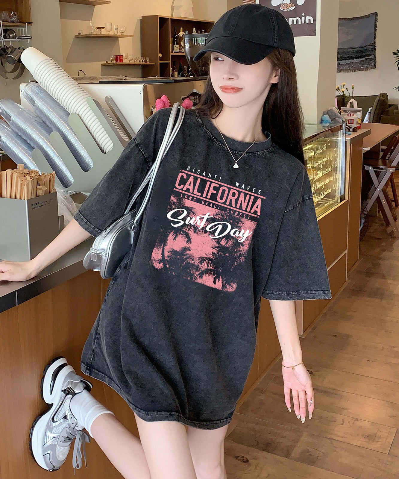 DEVICE select リゾート グラフィックプリント ピグメント 古着風 ビッグシルエット Tシャツ メンズ レディース