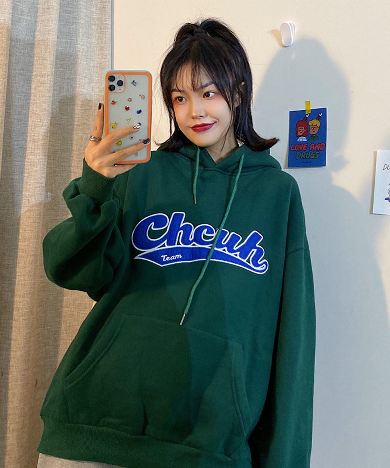 DEVICE select 韓国風ビッグシルエットフード付き カレッジロゴ フーディースウェット&パーカー メンズ レディース