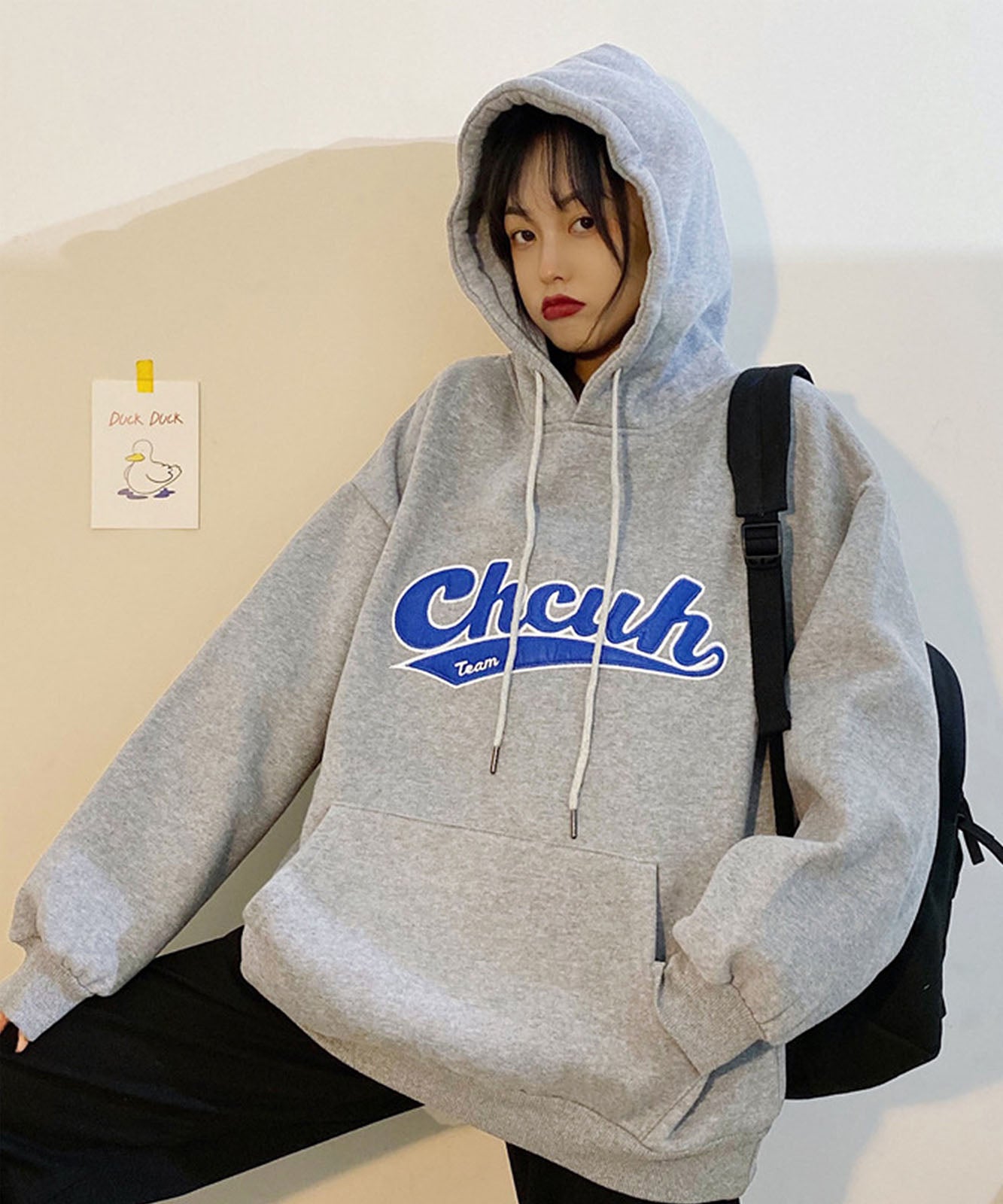DEVICE select 韓国風ビッグシルエットフード付き カレッジロゴ フーディースウェット&パーカー メンズ レディース