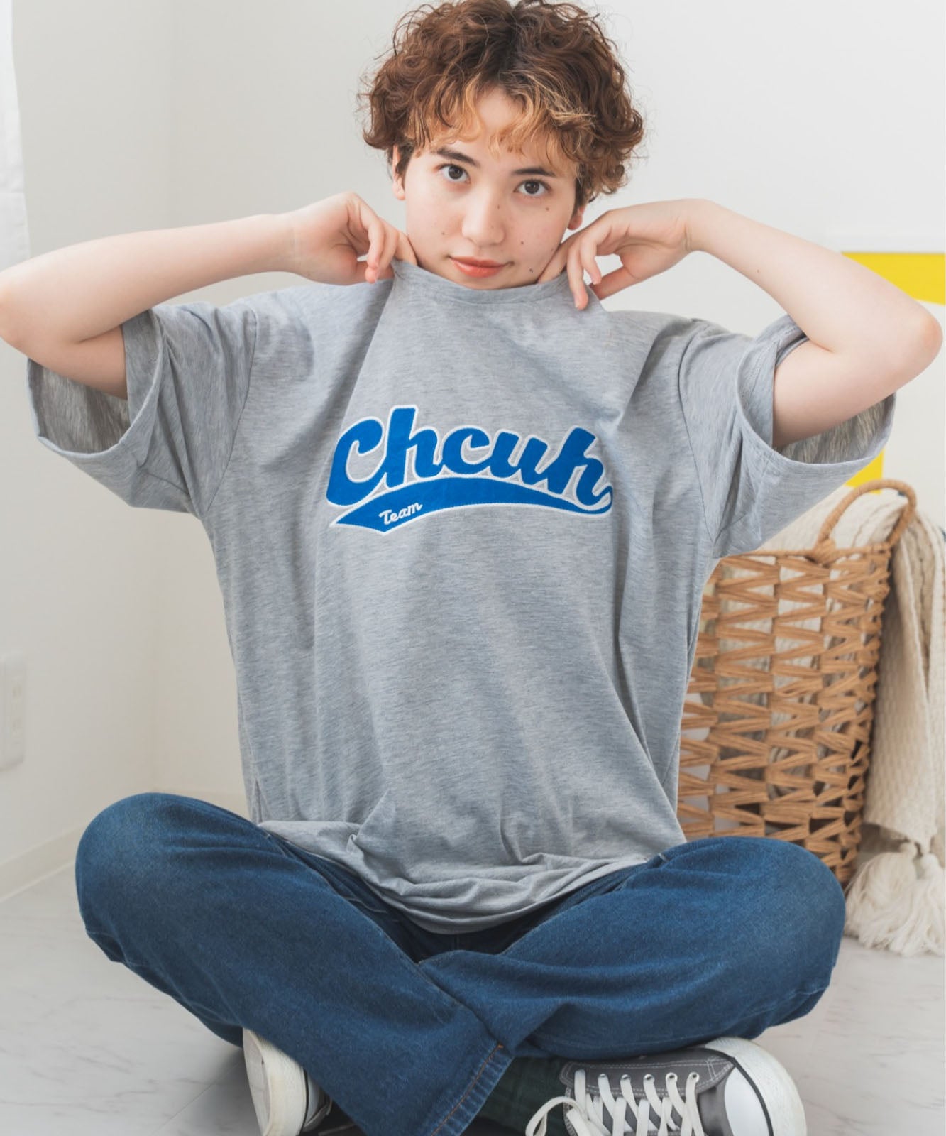 DEVICE select 韓国風 ビッグシルエット カレッジロゴ 刺繍Tシャツ メンズ レディース ユニセックス