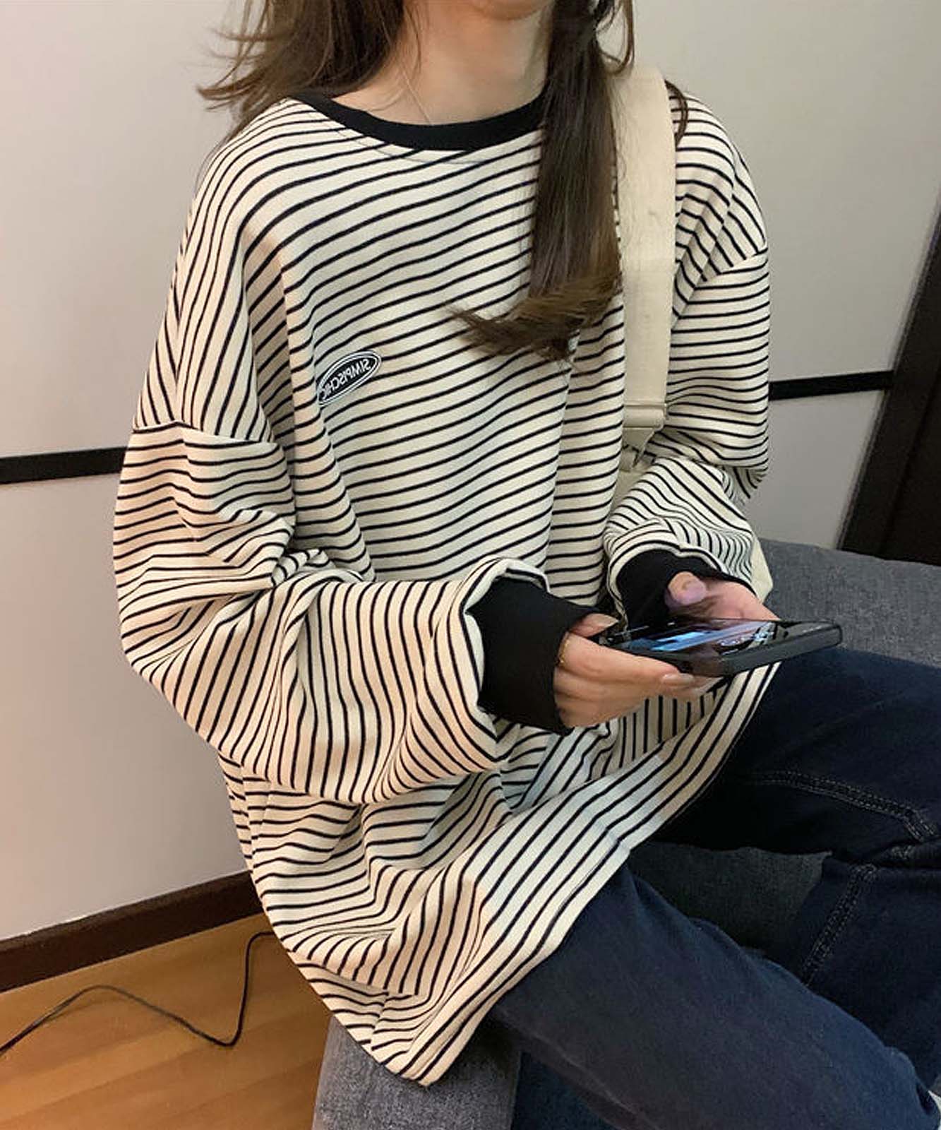 DEVICE select ワンポイントロゴ ボーダーロンT トレーナー メンズ レディース ユニセックス