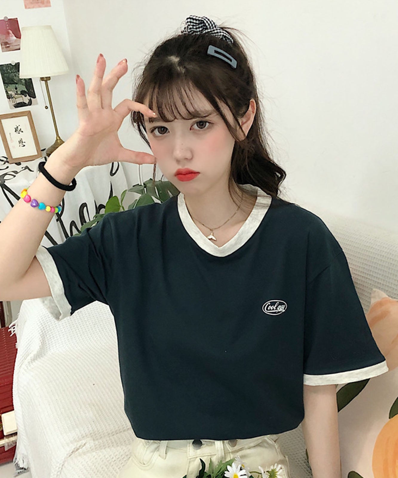 DEVICE select ワンポイントロゴ クルーネック リンガーTシャツ メンズ レディース ユニセックス