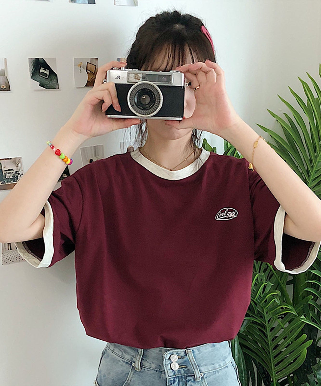 DEVICE select ワンポイントロゴ クルーネック リンガーTシャツ メンズ レディース ユニセックス