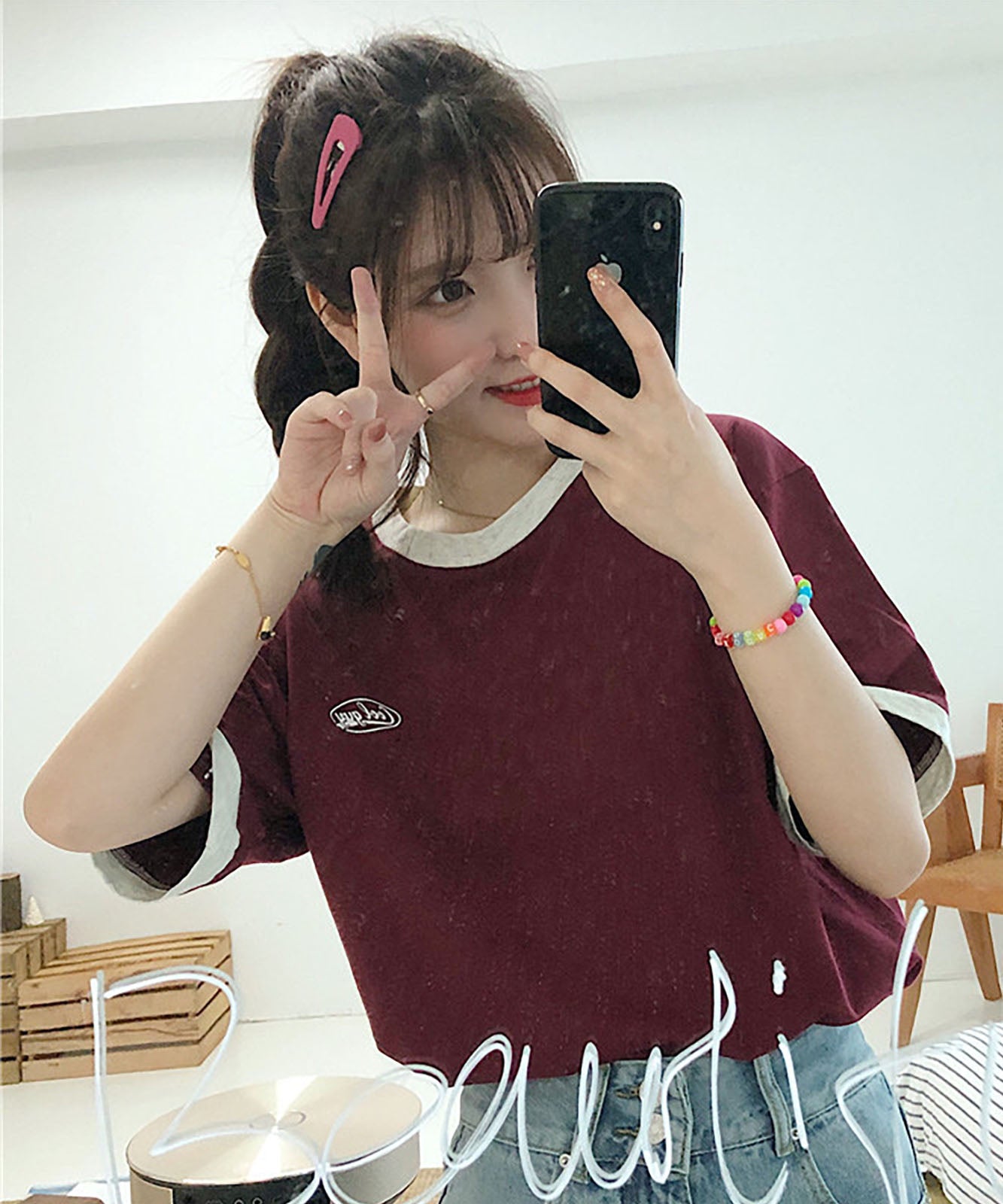 DEVICE select ワンポイントロゴ クルーネック リンガーTシャツ メンズ レディース ユニセックス