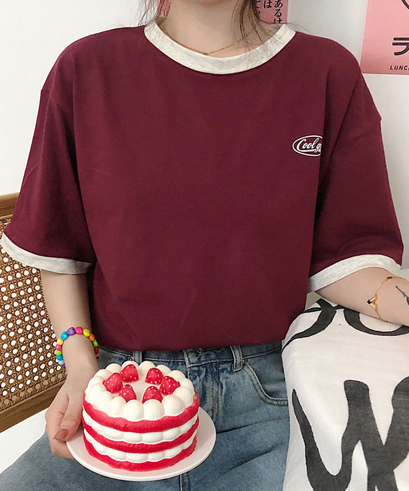 DEVICE select ワンポイントロゴ クルーネック リンガーTシャツ メンズ レディース ユニセックス