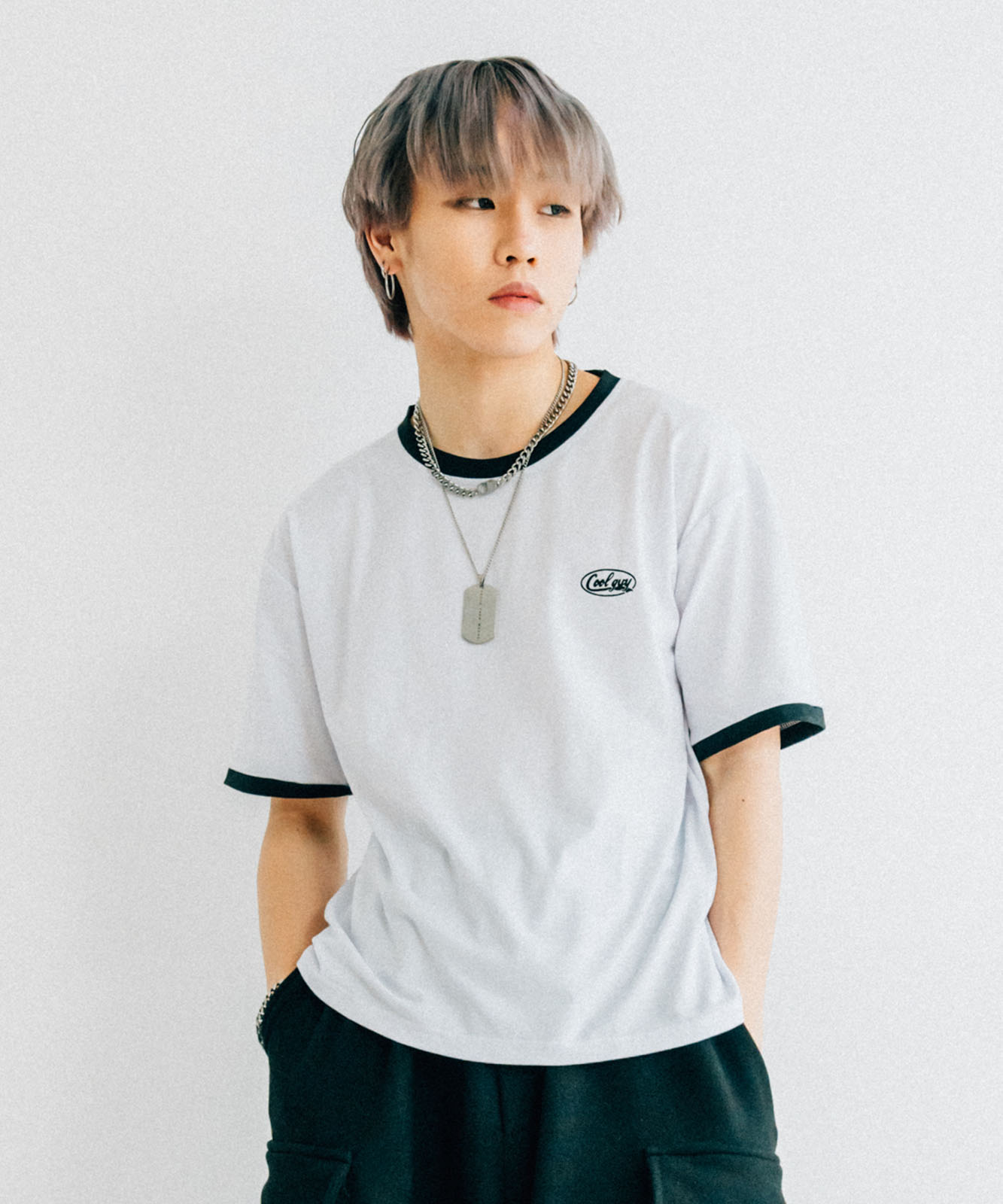 DEVICE select ワンポイントロゴ クルーネック リンガーTシャツ メンズ レディース ユニセックス