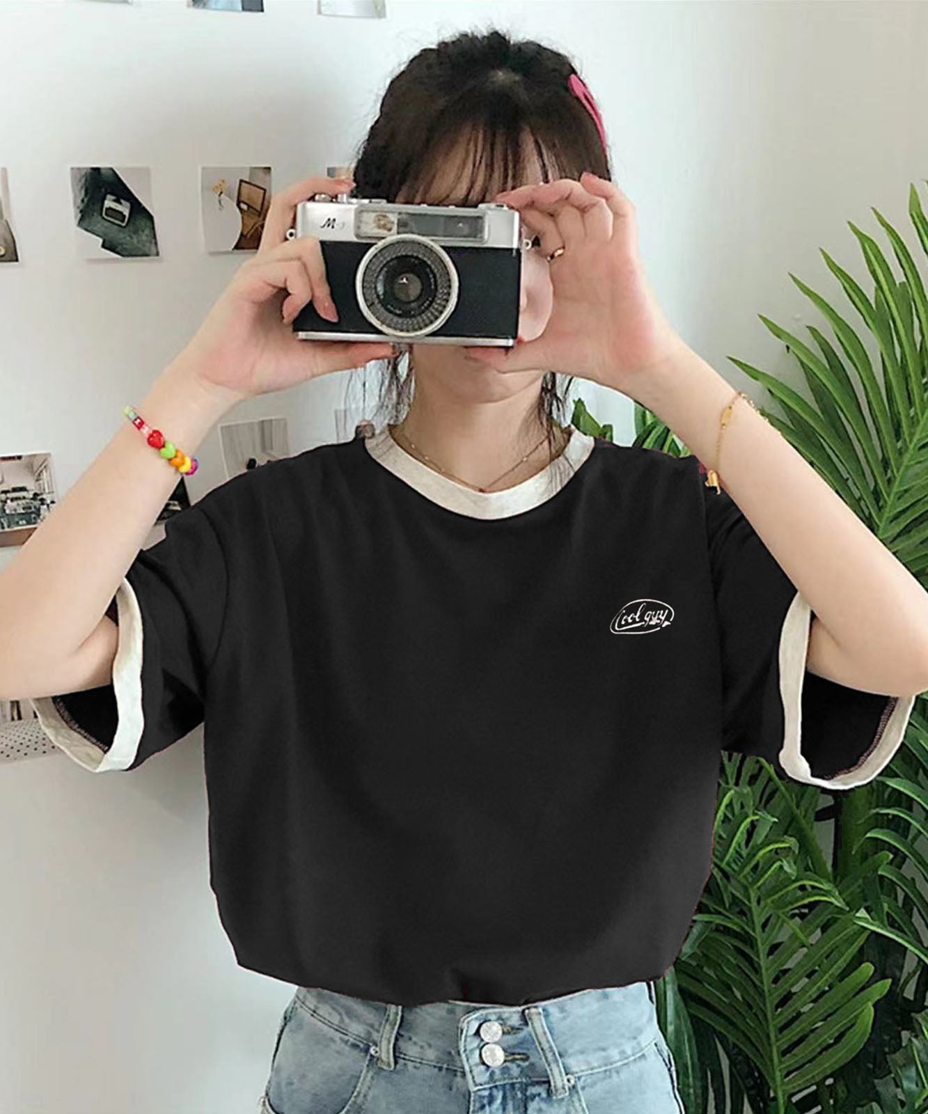 DEVICE select ワンポイントロゴ クルーネック リンガーTシャツ メンズ レディース ユニセックス
