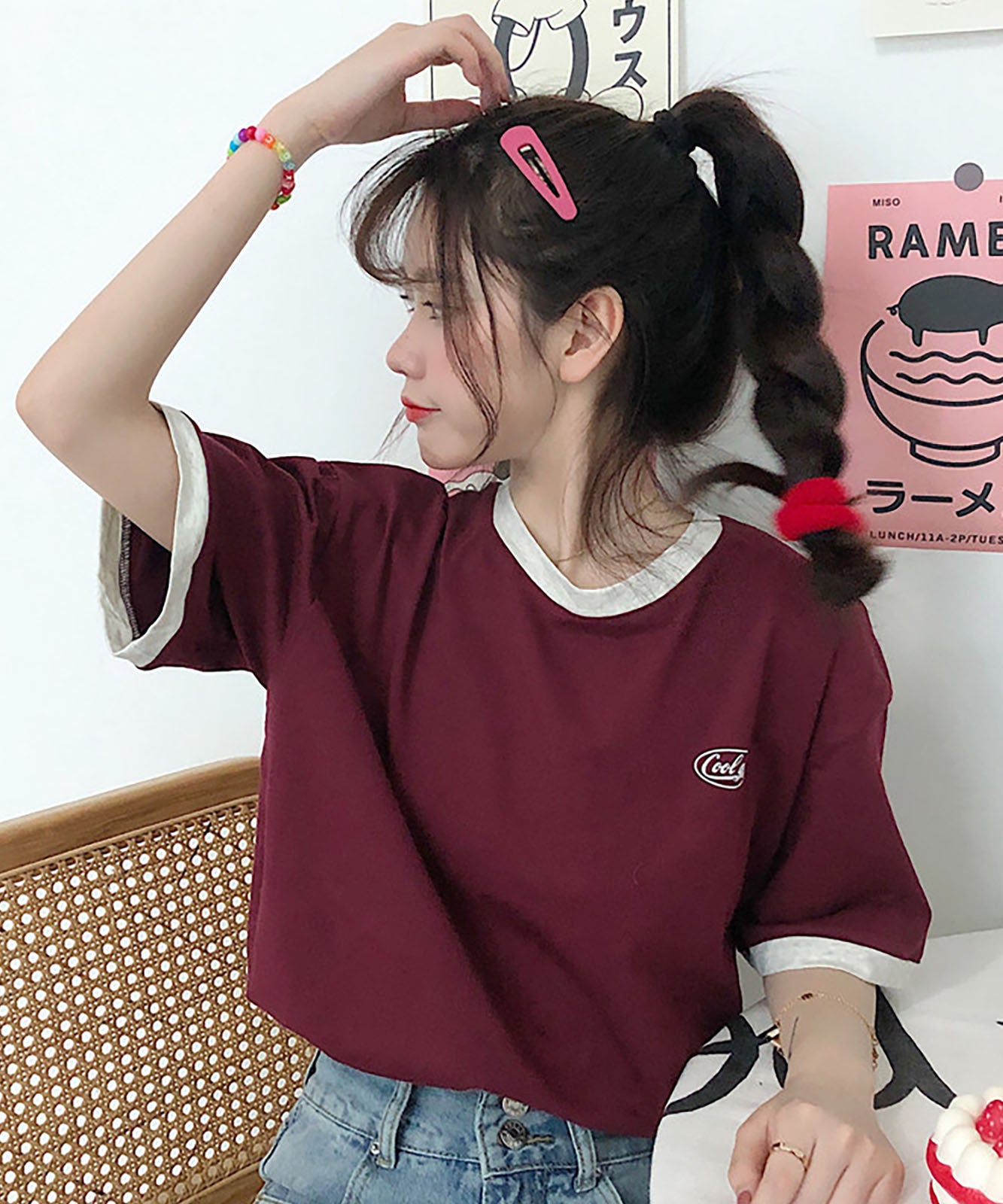 DEVICE select ワンポイントロゴ クルーネック リンガーTシャツ メンズ レディース ユニセックス