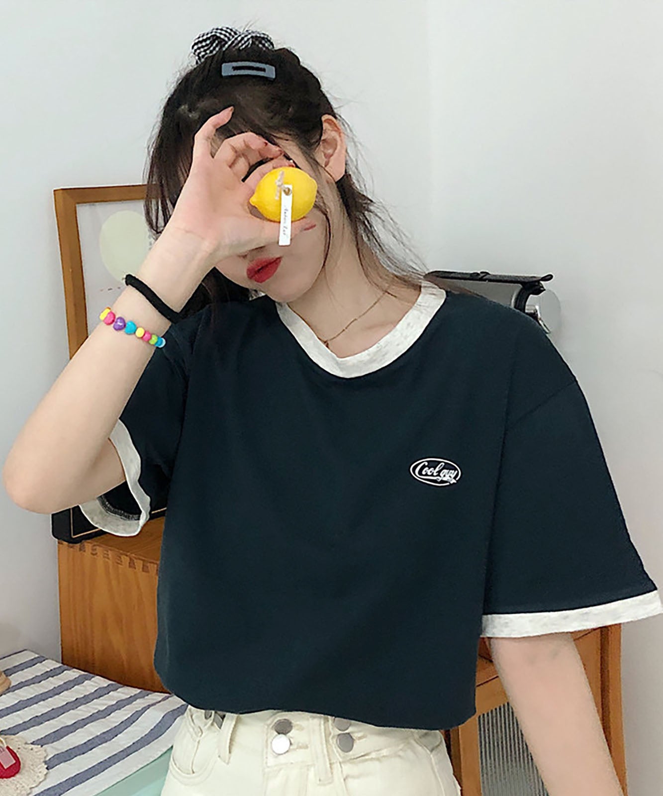 DEVICE select ワンポイントロゴ クルーネック リンガーTシャツ メンズ レディース ユニセックス