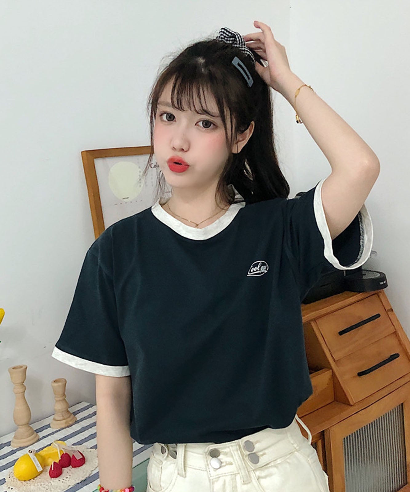 DEVICE select ワンポイントロゴ クルーネック リンガーTシャツ メンズ レディース ユニセックス