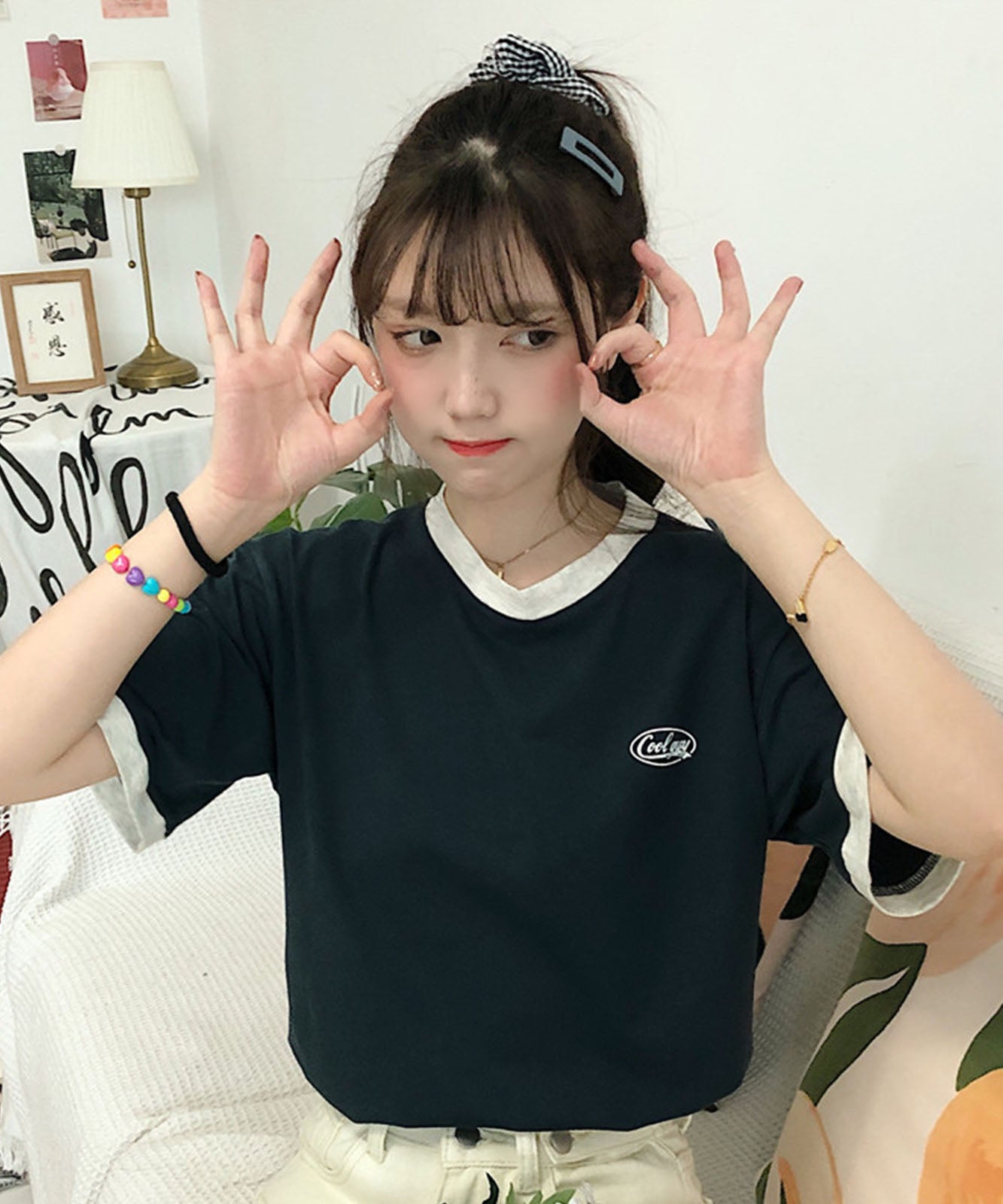 DEVICE select ワンポイントロゴ クルーネック リンガーTシャツ メンズ レディース ユニセックス