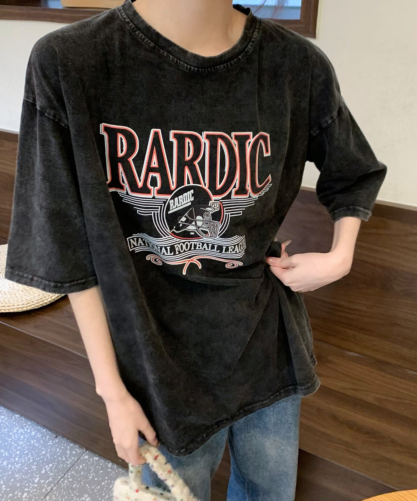 DEVICE select ビッグシルエット ジャンキープリント ピグメント 半袖 Tシャツ 古着風 フライドポテト カレッジロゴ メンズ レディース ユニセックス