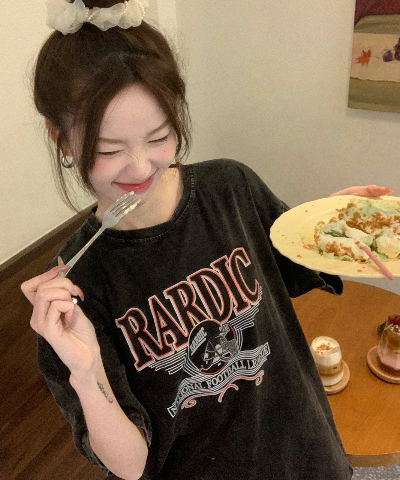 DEVICE select ビッグシルエット ジャンキープリント ピグメント 半袖 Tシャツ 古着風 フライドポテト カレッジロゴ メンズ レディース ユニセックス