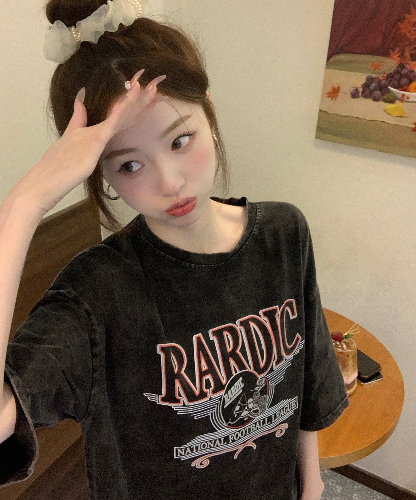DEVICE select ビッグシルエット ジャンキープリント ピグメント 半袖 Tシャツ 古着風 フライドポテト カレッジロゴ メンズ レディース ユニセックス