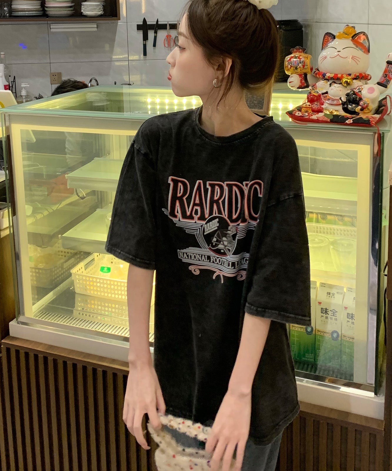 DEVICE select ビッグシルエット ジャンキープリント ピグメント 半袖 Tシャツ 古着風 フライドポテト カレッジロゴ メンズ レディース ユニセックス