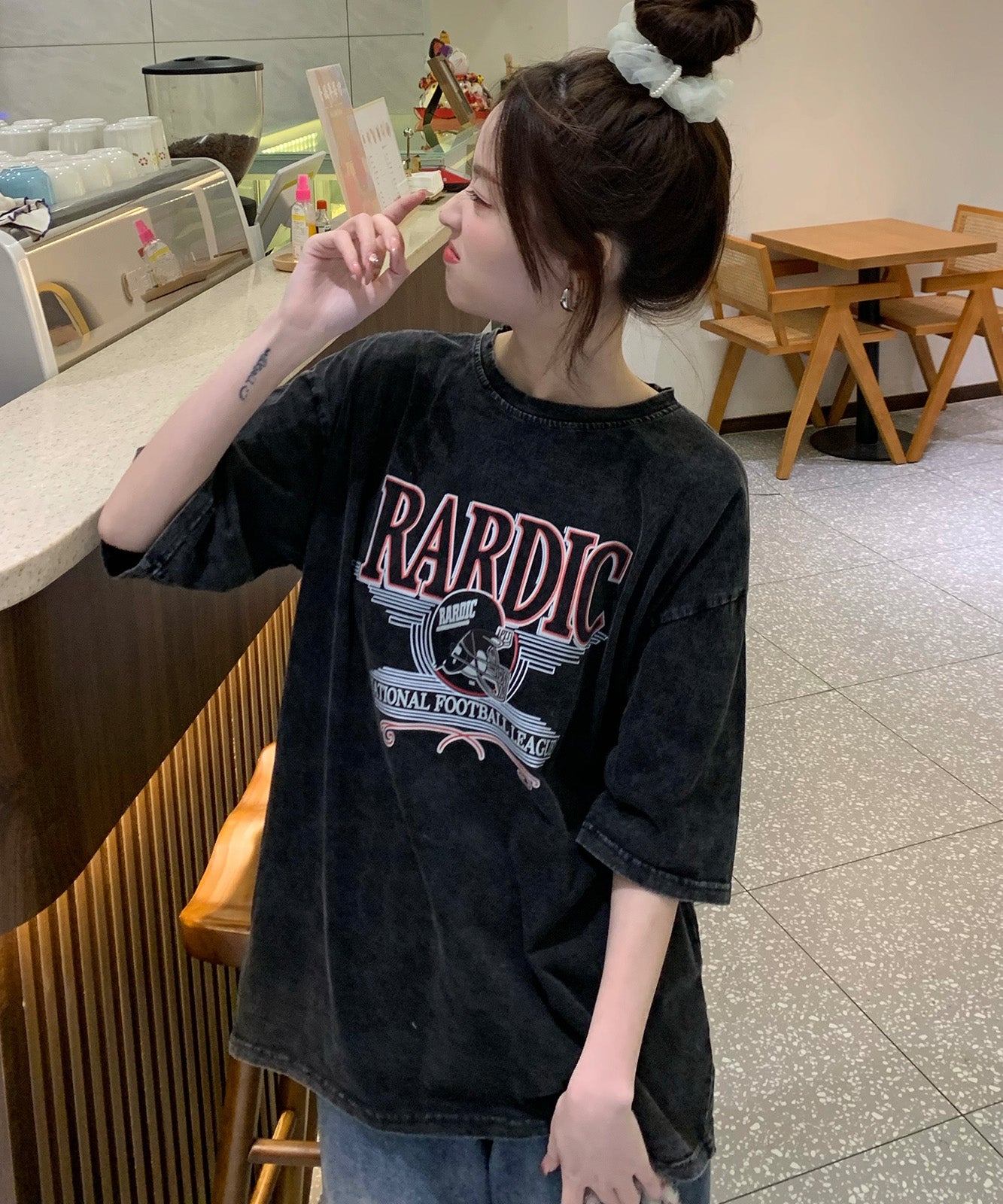 DEVICE select ビッグシルエット ジャンキープリント ピグメント 半袖 Tシャツ 古着風 フライドポテト カレッジロゴ メンズ レディース ユニセックス