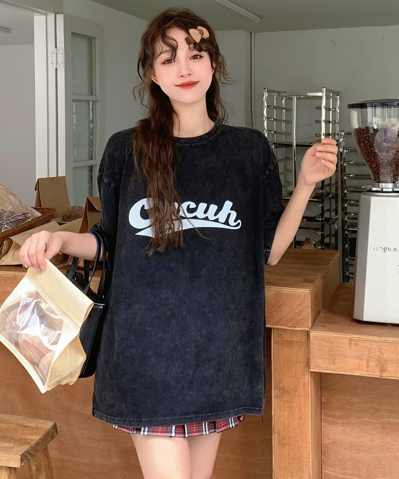 DEVICE select ビッグシルエット ジャンキープリント ピグメント 半袖 Tシャツ 古着風 フライドポテト カレッジロゴ メンズ レディース ユニセックス