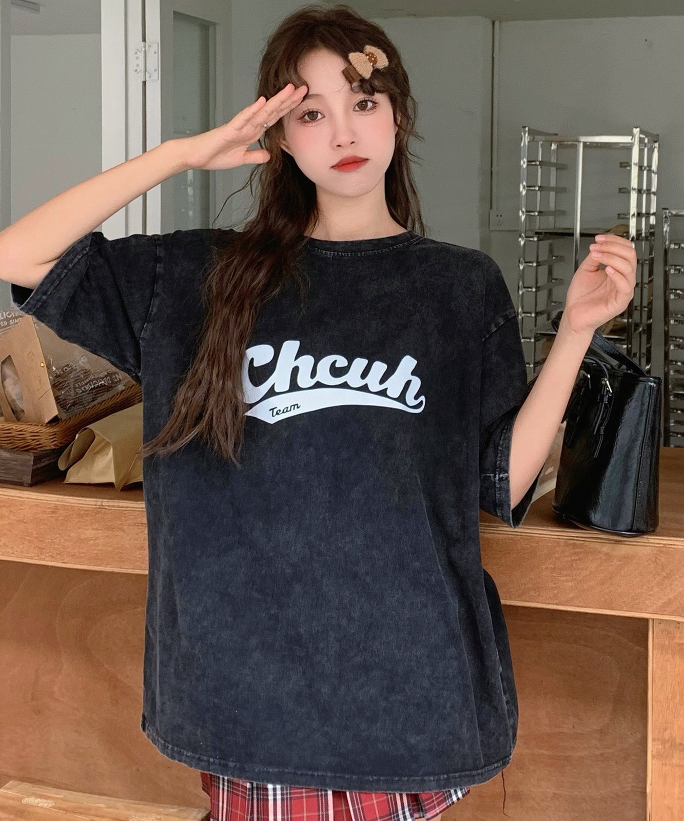 DEVICE select ビッグシルエット ジャンキープリント ピグメント 半袖 Tシャツ 古着風 フライドポテト カレッジロゴ メンズ レディース ユニセックス