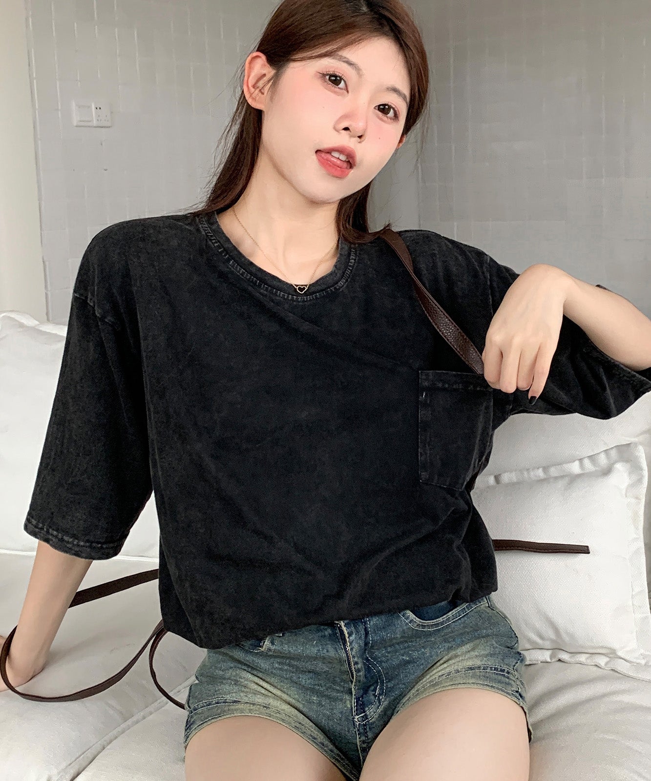 DEVICE select ビッグシルエット ジャンキープリント ピグメント 半袖 Tシャツ 古着風 フライドポテト カレッジロゴ メンズ レディース ユニセックス