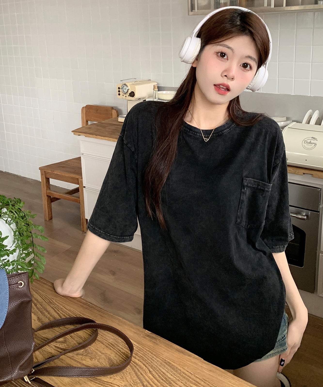 DEVICE select ビッグシルエット ジャンキープリント ピグメント 半袖 Tシャツ 古着風 フライドポテト カレッジロゴ メンズ レディース ユニセックス