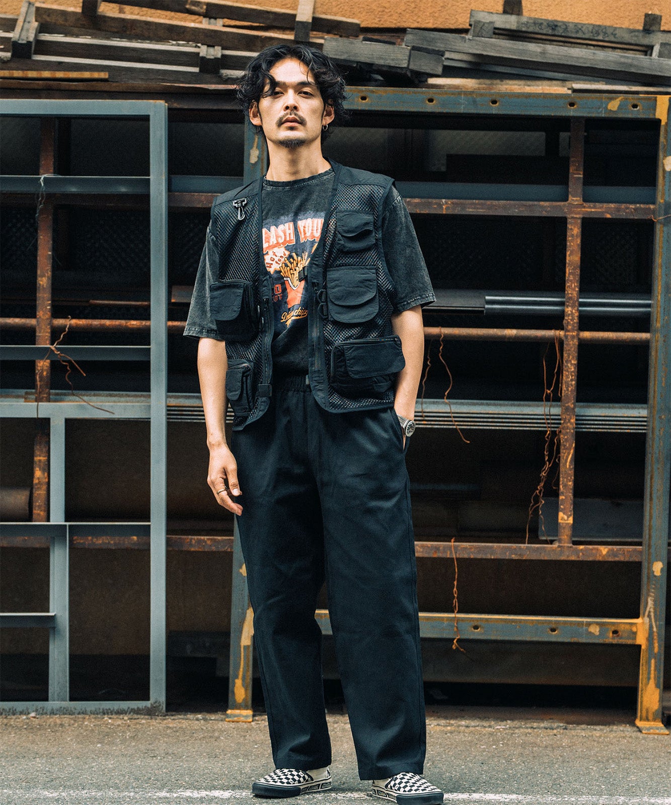 DEVICE select ビッグシルエット ジャンキープリント ピグメント 半袖 Tシャツ 古着風 フライドポテト カレッジロゴ メンズ レディース ユニセックス