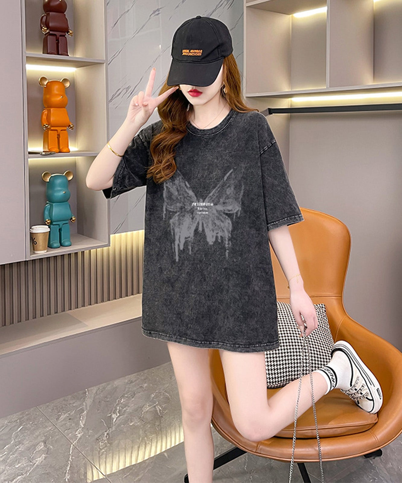 DEVICE select ビッグシルエット ジャンキープリント ピグメント 半袖 Tシャツ 古着風 フライドポテト カレッジロゴ メンズ レディース ユニセックス