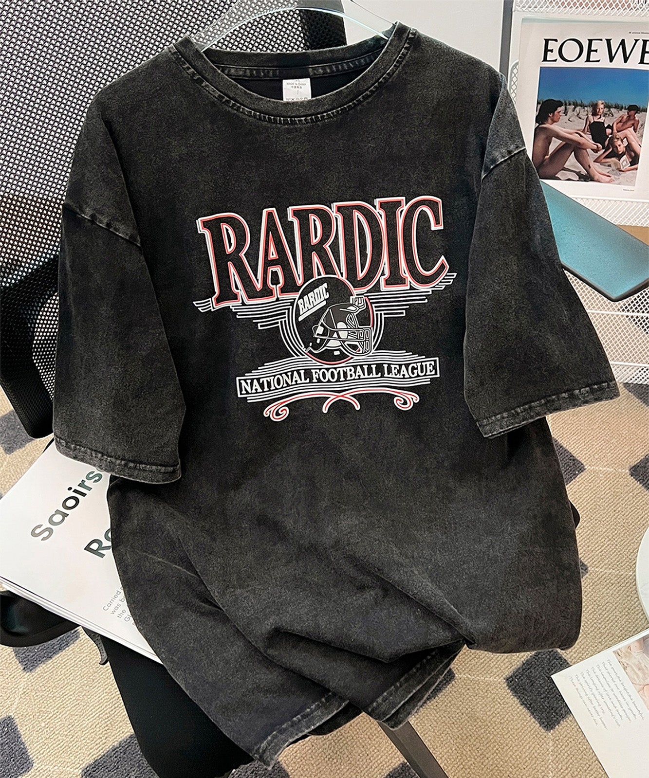 DEVICE select ビッグシルエット ジャンキープリント ピグメント 半袖 Tシャツ 古着風 フライドポテト カレッジロゴ メンズ レディース ユニセックス